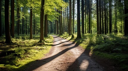 Obraz premium Serene Forest Paths with Sunlight.