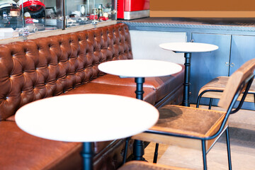 Luxurious brown leather sofa antique furniture old vintage sofa cafe interior decoration