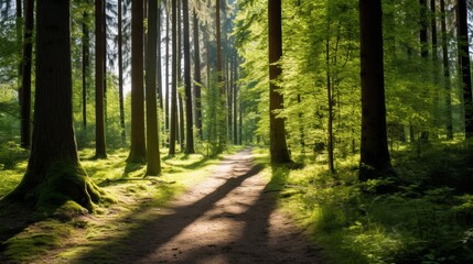 Serene Forest Paths with Sunlight.