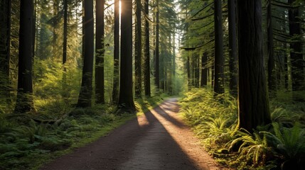 Obraz premium Serene Forest Paths with Sunlight.