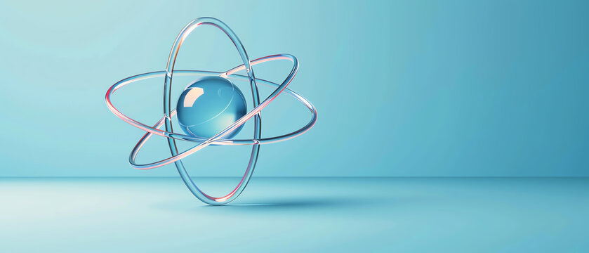 atom model flat design, side view, scientific theme, 3D render, Complementary Color Scheme
