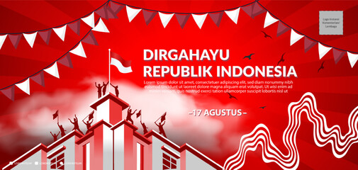 Anniversary Independence Day of the Republic of Indonesia. Illustration banner, poster template Design