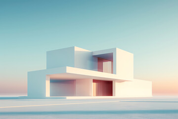 Fototapeta premium geometric structure flat design, side view, architectural theme, 3D render, Complementary Color Scheme