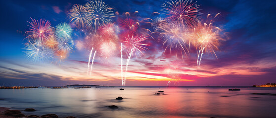 Fireworks Extravaganza Over Serene Seaside