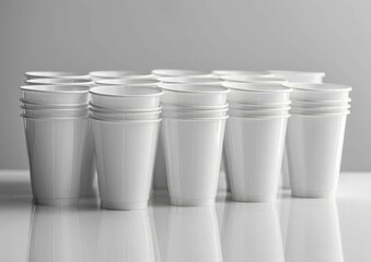  Styrofoam Cups in Line, Clear Background