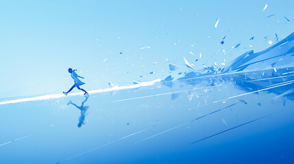 Dynamic Ice Skating with a Woman on a Frozen Lake, Leaving Elegant Patterns in Her Wake