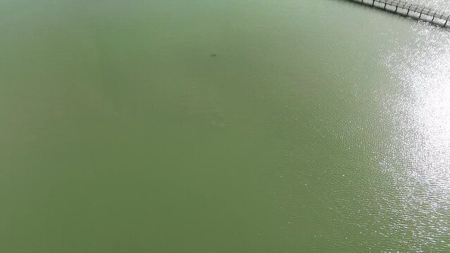 Aerial drone view od Agios Nikolaos Monastery on the Vistonida Lake at Porto Lagos, Greece