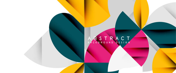 Minimal geometric elements on white. Petals, round triangles, star