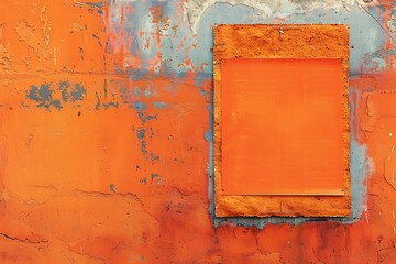 Bright orange wall hosts an empty wheat paste poster, ideal for ad mockups.