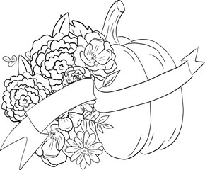 Pumpkin with flowers and ribbons.Art & Illustration