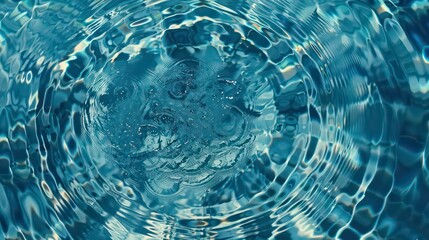 A bright blue swimming pool with a ripple surface is seen from a top view The clear water reflects the sun creating a stunning abstract image that can be used as a texture background or wallpaper