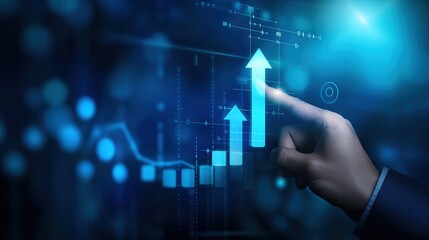 businessman hand touching arrow up growth investment chart, Businessman pointing arrow up graph