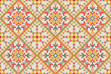 Seamless Square composition pattern on cream background.geometric ethnic texture,fabric.
