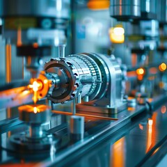 Fototapeta premium High-tech machinery in a modern factory, showcasing mechanical precision and advanced engineering technology.