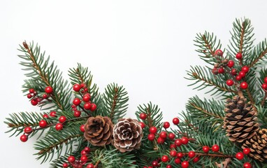  Seasonal Christmas Wreath with Red Berries and Green Pinecones