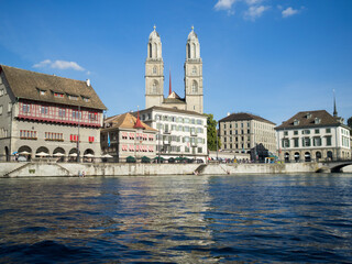 Grossmunster over Limmat riverside buildings