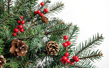  Seasonal Festive Christmas Wreath with Pine Cones and Berries, Decorative Holiday Decoration, Evergreen Branch Arrangement