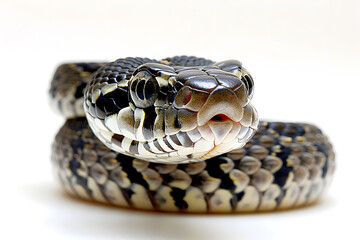 Obraz premium Elegant Albino Snake Coiled on White Background, Serpent Reptile Wildlife Photography