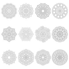 12 Set Flower Creativity Mandala For colouring Book Page Vector File