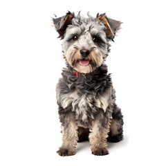Pumi dog breed standing against white background, AI Generated