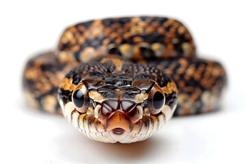 Elegant Albino Snake Coiled on White Background, Serpent Reptile Wildlife Photography