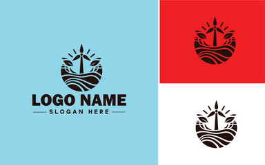 Sustainable energy icon Renewable energy Clean energy Green energy flat logo sign symbol editable vector