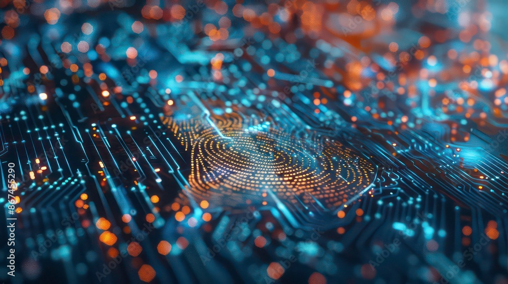 Poster a computer identifies and measures the fingerprint on the digital surface. generative ai