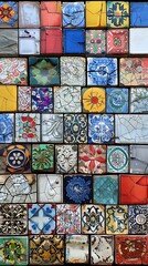 Detailed multicolored mosaic with various ceramic tiles arranged in an eye-catching pattern