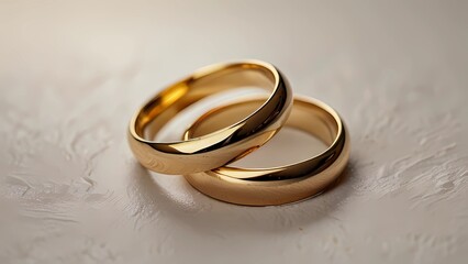 Golden Wedding Rings. Handcrafted pair of gold wedding rings isolated on white background.
