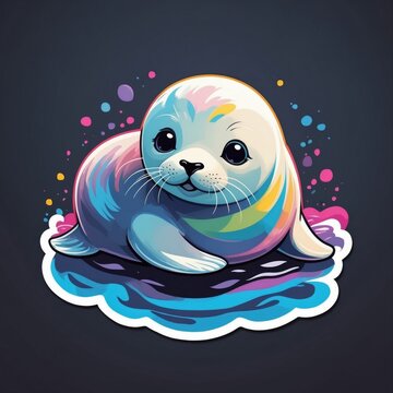 recommend clip art: Sticker of a cute baby seal in 3D cartoon style with dynamic colors, isolated on a simple background.