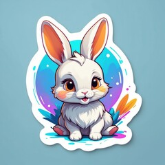 Fototapeta premium Sticker of a lovely baby rabbit in 3D cartoon style with dynamic colors, isolated on a simple background.