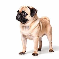 Obraz premium Pug dog breed standing against white background, AI Generated