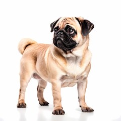 Obraz premium Pug dog breed standing against white background, AI Generated
