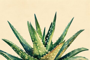 Fototapeta premium Detailed Botanical Illustration of Aloe Vera - Perfect for Educational Use, Prints, and Botanical Studies