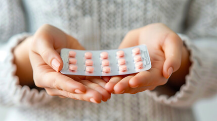 Person holding a pack of pills, medication details, healthcare and wellness concept