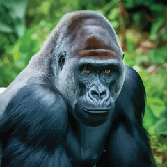 Obraz premium Beautiful Portrait of a Gorilla. Male gorilla , severe silver back, anthropoid ape