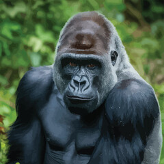 Obraz premium Beautiful Portrait of a Gorilla. Male gorilla , severe silver back, anthropoid ape