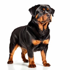 Fototapeta premium Rottweiler dog breed standing against white background, Ai Generated