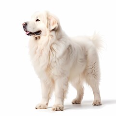 Fototapeta premium Pyrenean mastiff dog breed standing against white background, Ai Generated