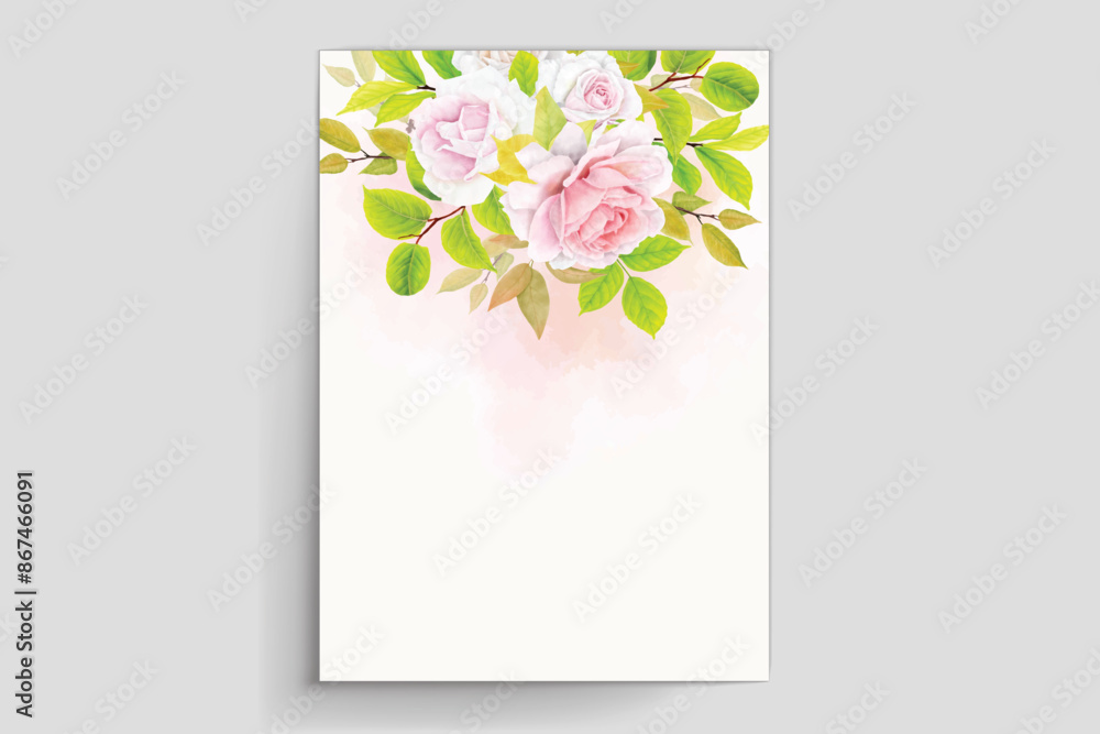 Wall mural beautiful floral roses with border and frame card design