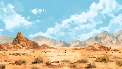 Naklejka premium An abstract drawn illustration of a vast desert landscape