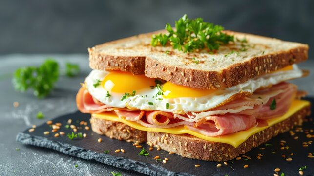 A delicious sandwich made with spam and eggs. with copy space image. Generative AI