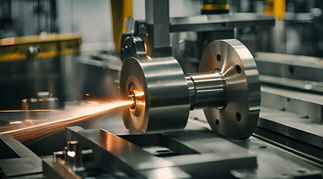 Metal machine tools industry. CNC turning milling factory processes steel turbine part process