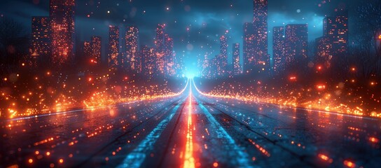 Fototapeta premium Cityscape Road with Glowing Lights