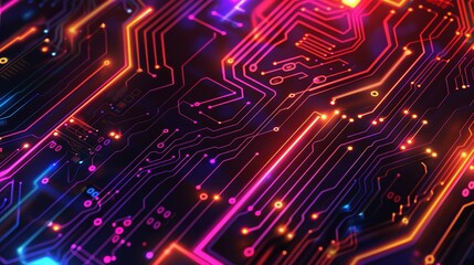 A colorful image of a circuit board with many different colored wires technolgoy background