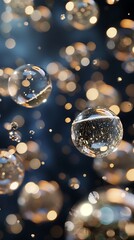 Glittering champagne bubbles rising against a midnight sky, creating a dreamy and celebratory atmosphere.