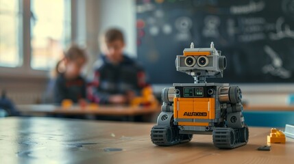 Obraz premium Children and Teacher Assemble Robots in Classroom