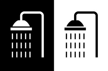 Shower icon. Designation of a shower stall on the beach. Shower head pictogram. Symbol of bathroom, watering or cleanliness. Hygiene or bathing.