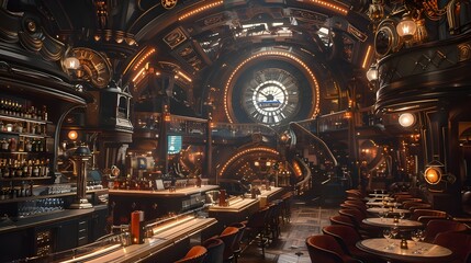 Obraz premium inside a luxurious steampunk bar lounge