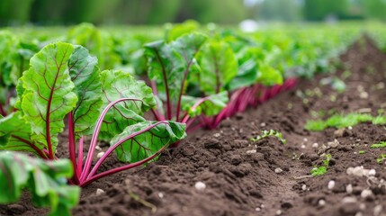 Obraz premium Beetroot Rows in the Field During the Spring Season